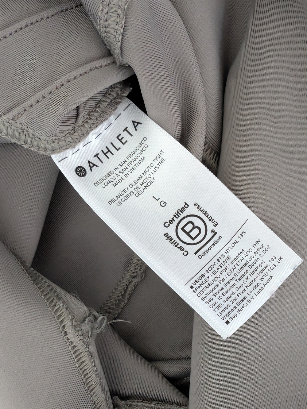 Athleta Delancey Gleam Leggings Bluff Gray Back Pockets Ankle Zip Casual L - Picture 2 of 10